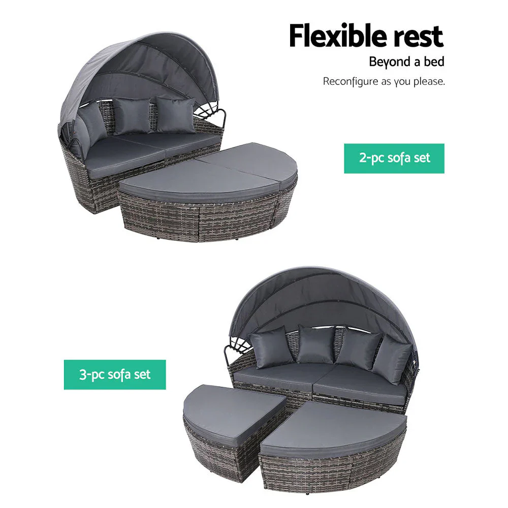 Gardeon Grey Wicker Sun Lounge Setting - Outdoor Day Bed Patio Furniture