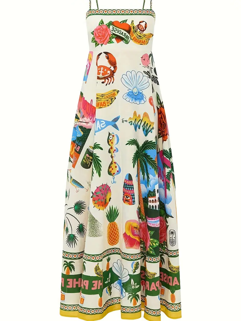 Denise - Tropical Print Flared Summer Dresses