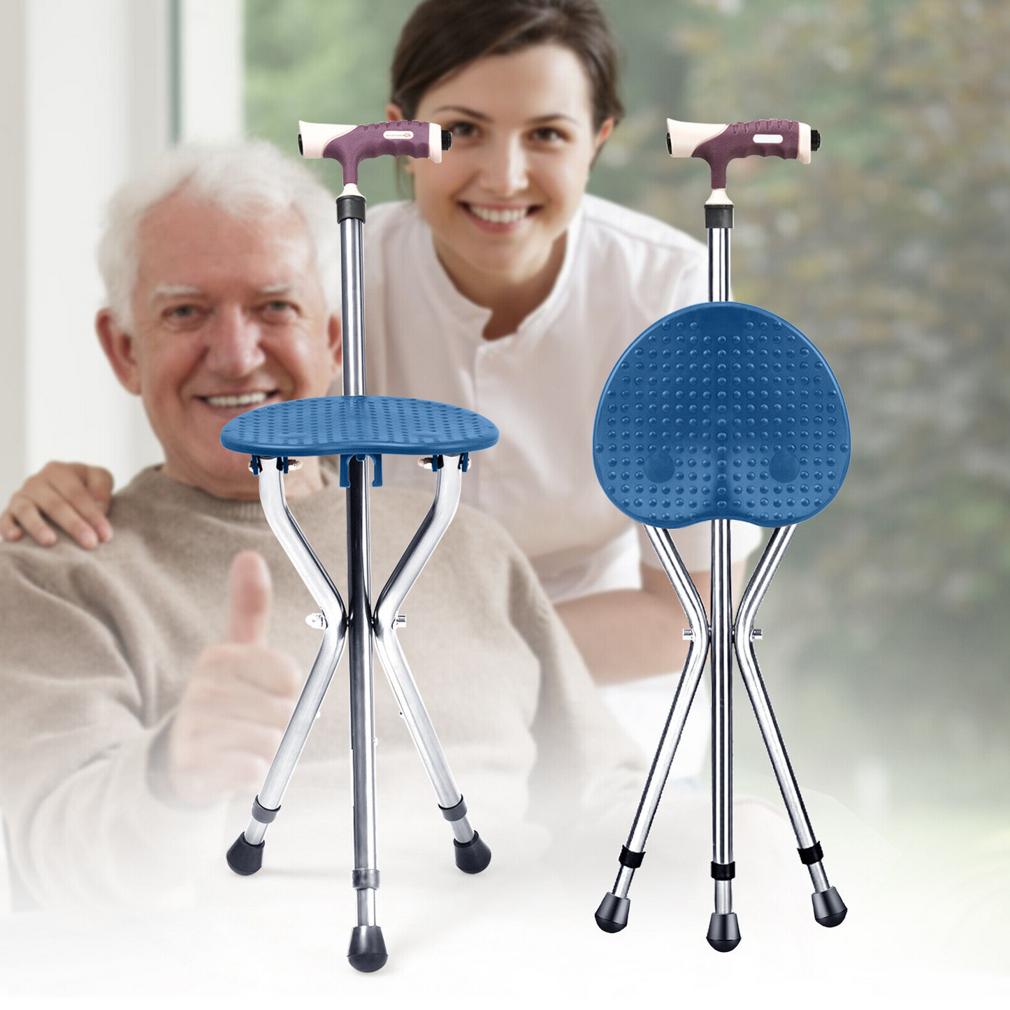 Portable Walking Stick with Seat Folding and Torch