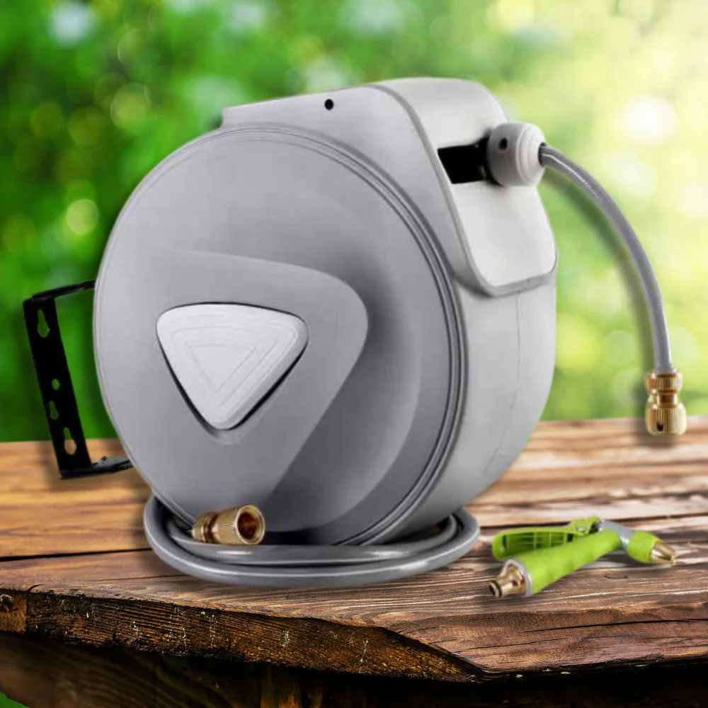 Water Hose Reel 30M Retractable Garden Auto Rewind Brass Spray Gun | Hassle-Free Gardening Solution