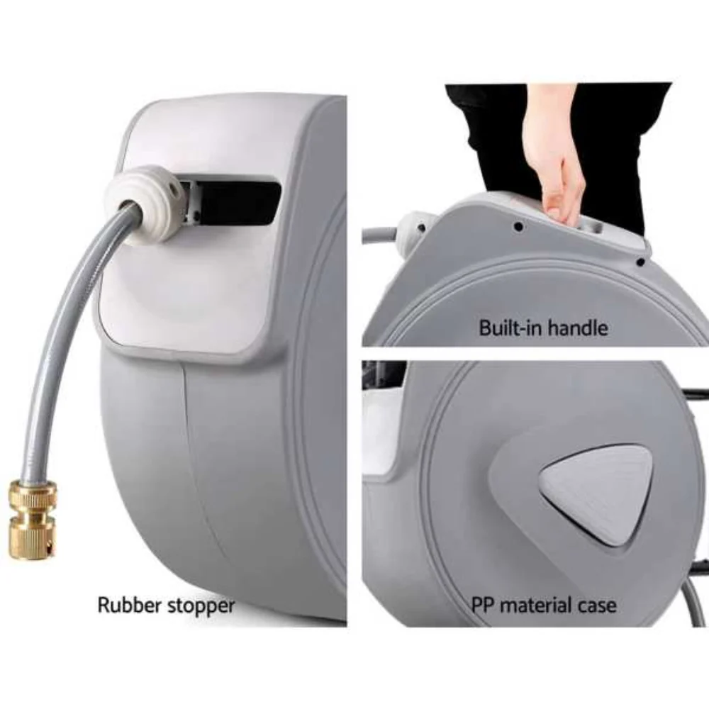 Water Hose Reel 30M Retractable Garden Auto Rewind Brass Spray Gun | Hassle-Free Gardening Solution