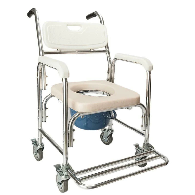 Mobile Shower Toilet Commode Chair Bathroom Bedside Footrest Wheelchair