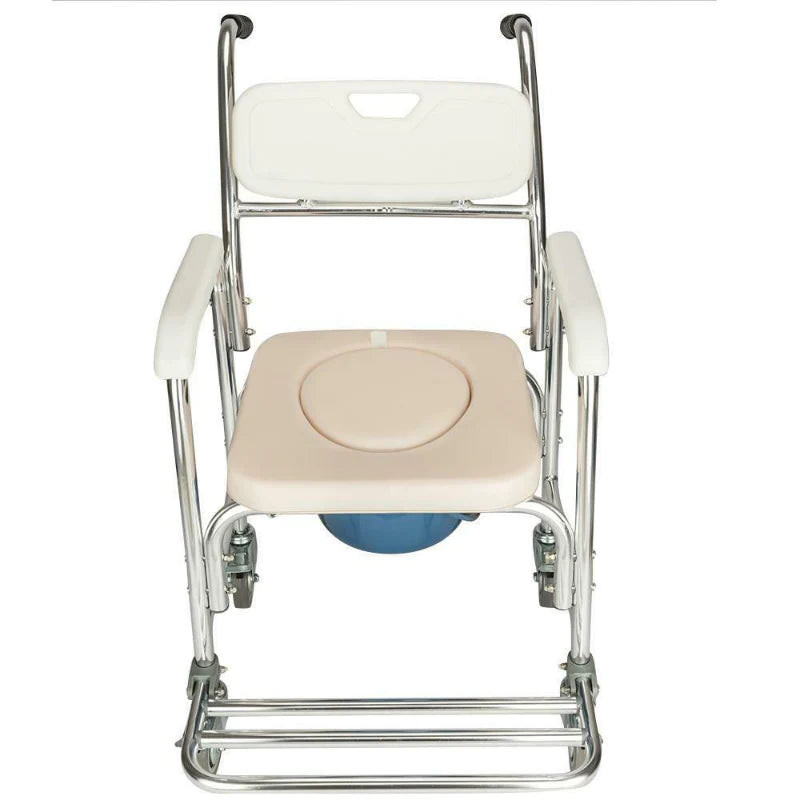 Mobile Shower Toilet Commode Chair Bathroom Bedside Footrest Wheelchair