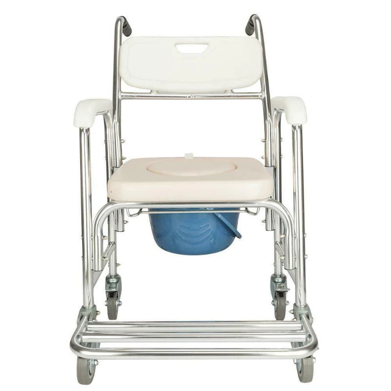 Mobile Shower Toilet Commode Chair Bathroom Bedside Footrest Wheelchair