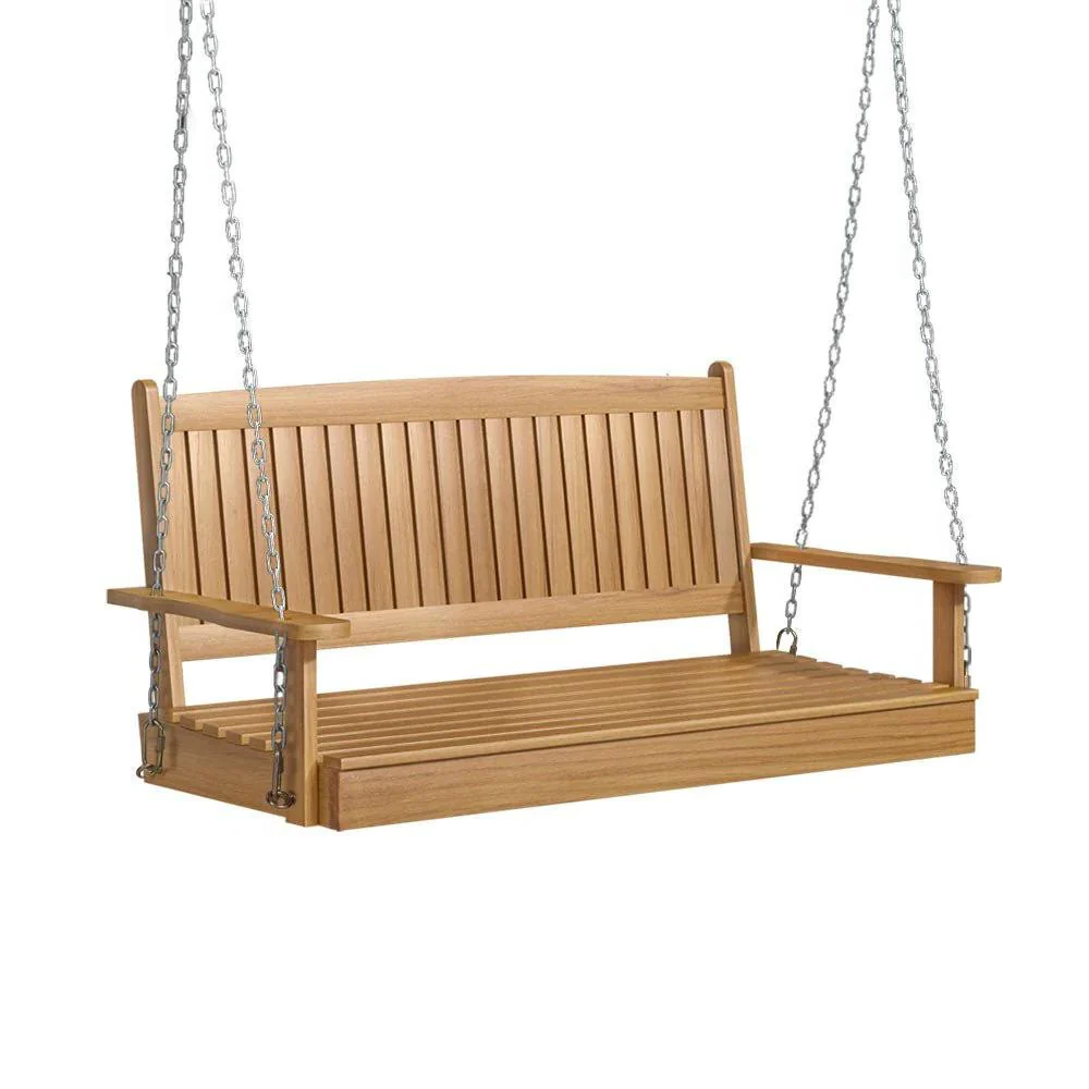 Gardeon Teak Porch Swing Chair with Chain - Outdoor Wooden Bench 2-Seat Furniture
