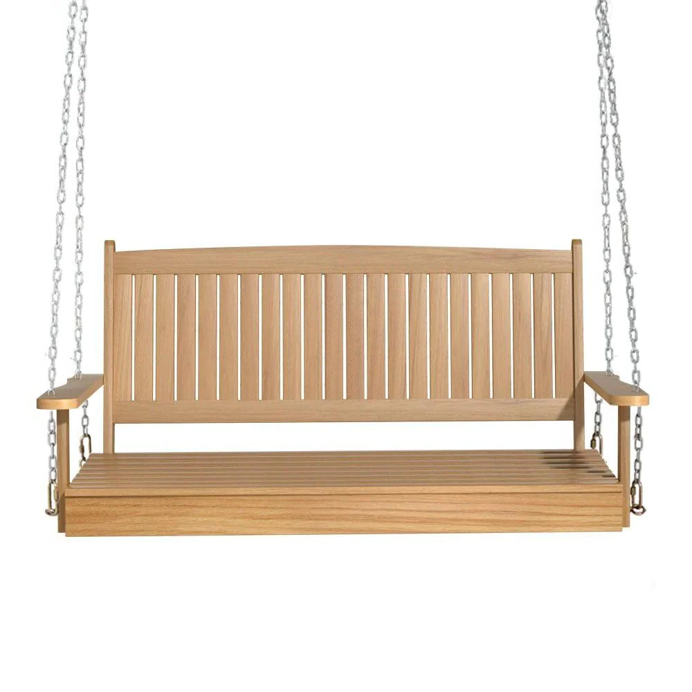 Gardeon Teak Porch Swing Chair with Chain - Outdoor Wooden Bench 2-Seat Furniture