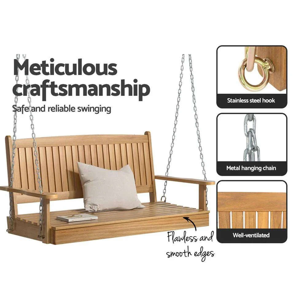 Gardeon Teak Porch Swing Chair with Chain - Outdoor Wooden Bench 2-Seat Furniture