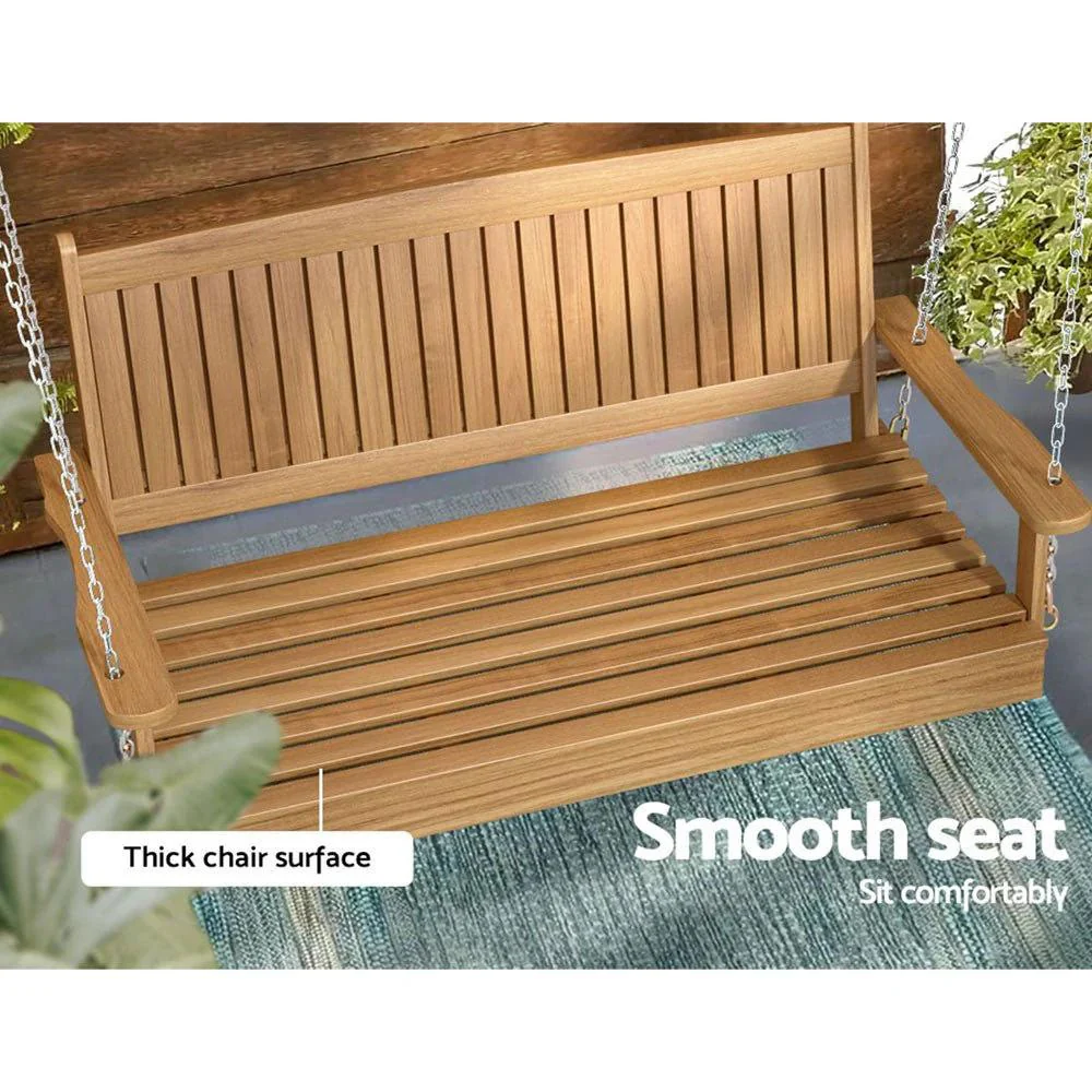 Gardeon Teak Porch Swing Chair with Chain - Outdoor Wooden Bench 2-Seat Furniture