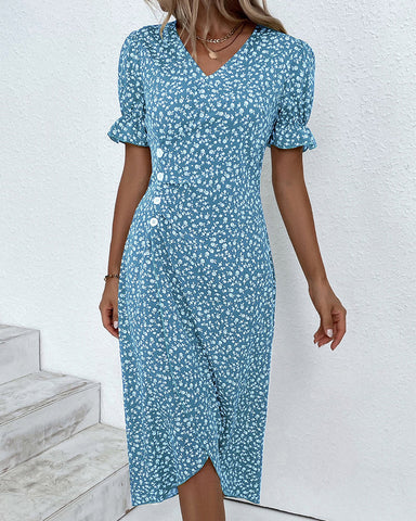 Adeline - Floral Print Dress With Short Sleeves