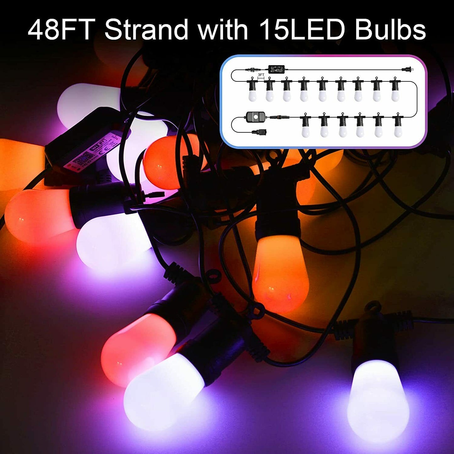 48ft Outdoor RGBW Alexa Smart String Lights