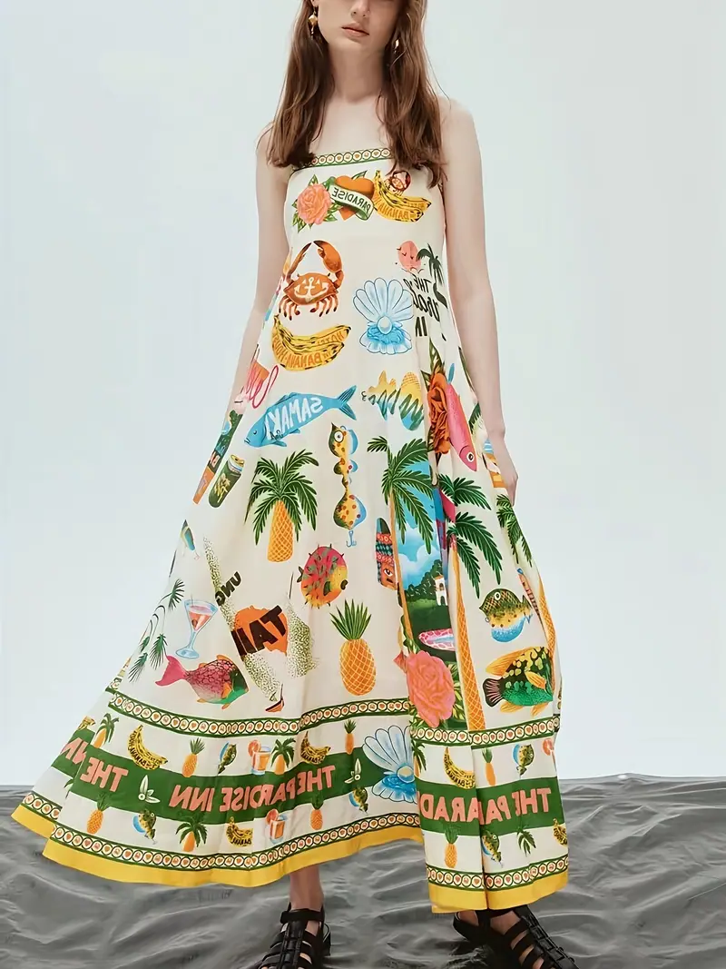 Denise - Tropical Print Flared Summer Dresses