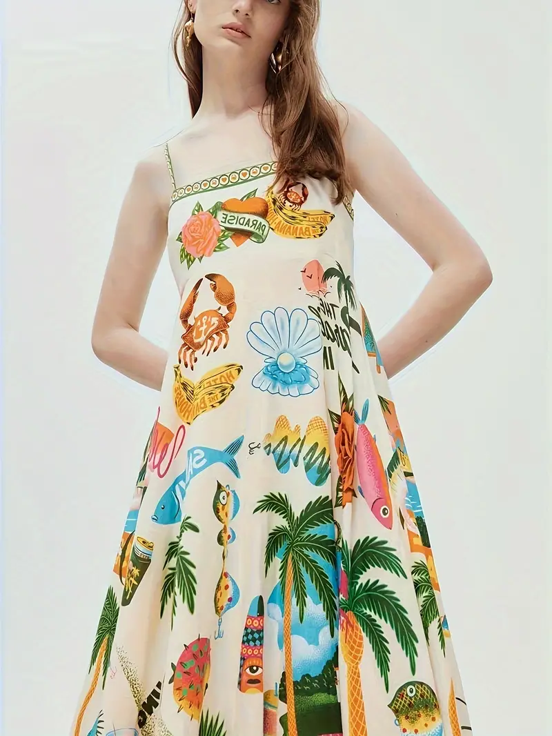 Denise - Tropical Print Flared Summer Dresses