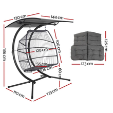 Load image into Gallery viewer, Gardeon 2-Seater Grey Outdoor Egg Swing Chair - Wicker Pod with Stand and Adjustable Canopy
