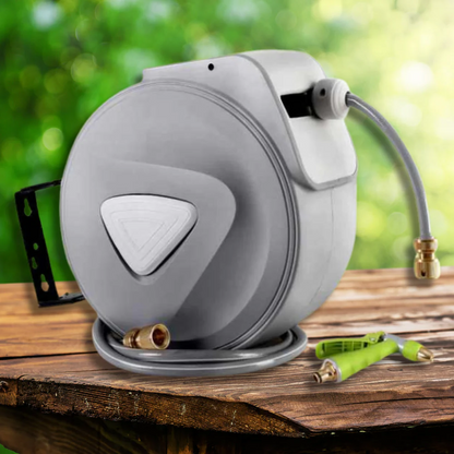 Water Hose Reel 30M Retractable Garden Auto Rewind Brass Spray Gun | Hassle-Free Gardening Solution