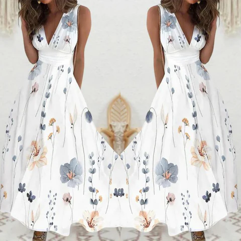 Yelena - Elegant Floral V-Neck Dress