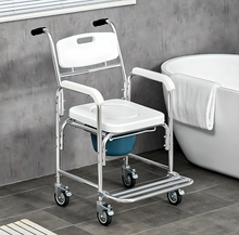 Load image into Gallery viewer, Mobile Shower Toilet Commode Chair Bathroom Bedside Footrest Wheelchair
