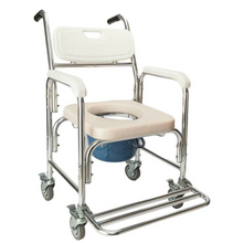 Load image into Gallery viewer, Mobile Shower Toilet Commode Chair Bathroom Bedside Footrest Wheelchair
