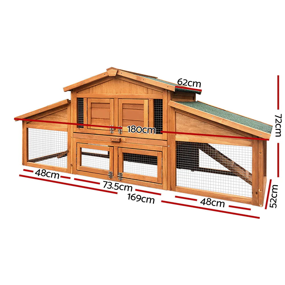 Pet 169cm Large Wooden Chicken Coop Rabbit Hutch - Outdoor Run Cage