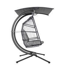 Load image into Gallery viewer, Gardeon 2-Seater Grey Outdoor Egg Swing Chair - Wicker Pod with Stand and Adjustable Canopy
