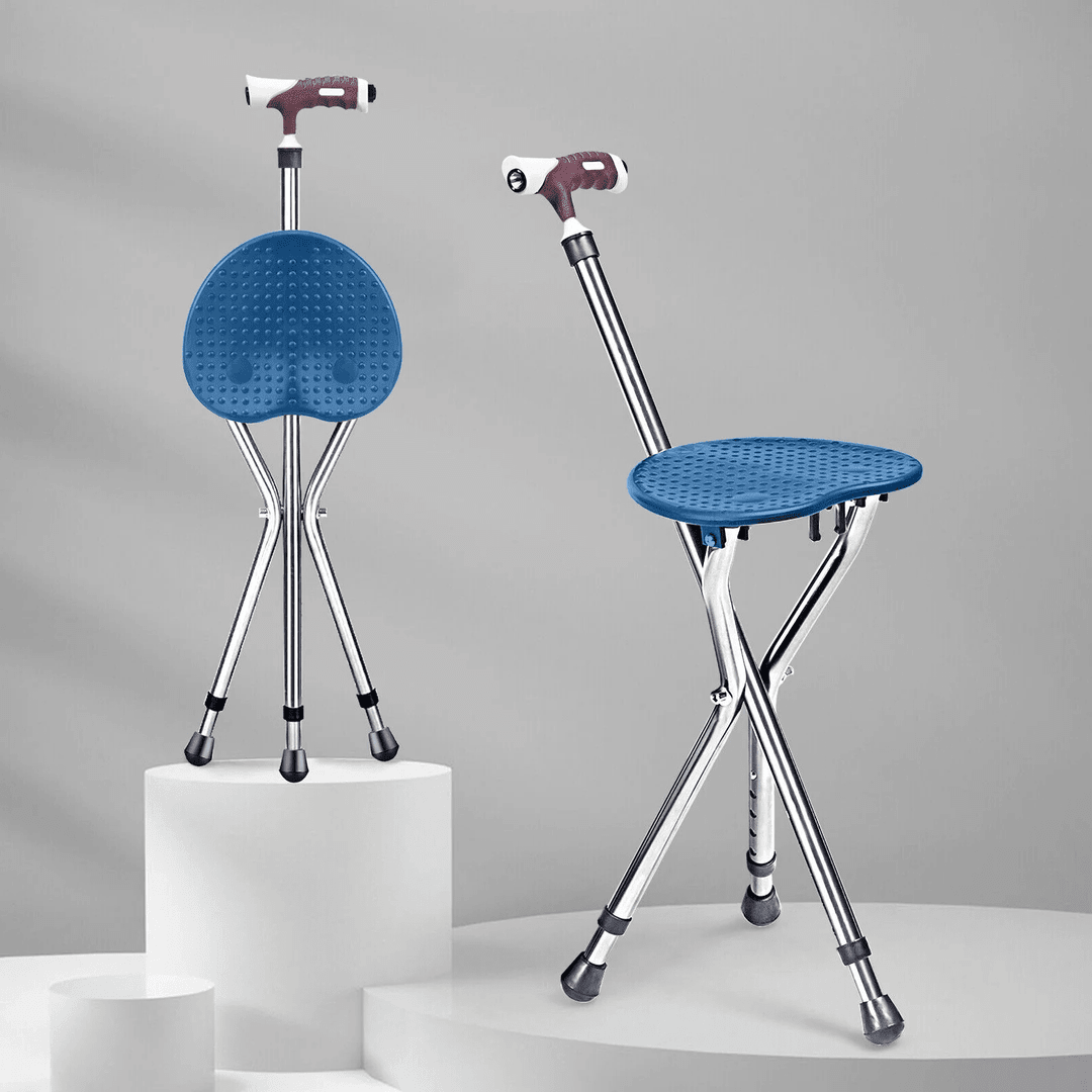 Portable Walking Stick with Seat Folding and Torch