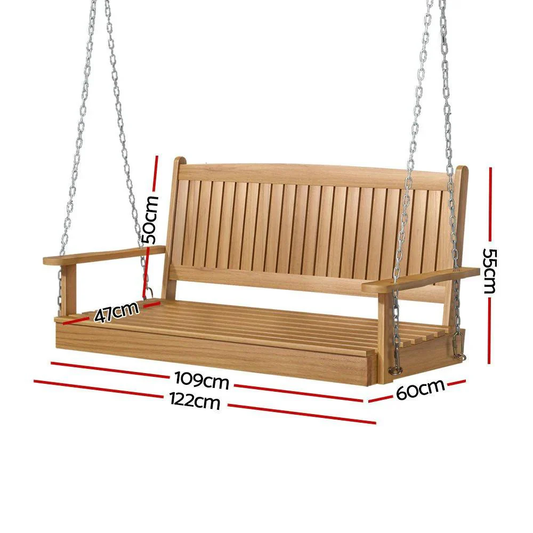 Gardeon Teak Porch Swing Chair with Chain - Outdoor Wooden Bench 2-Seat Furniture