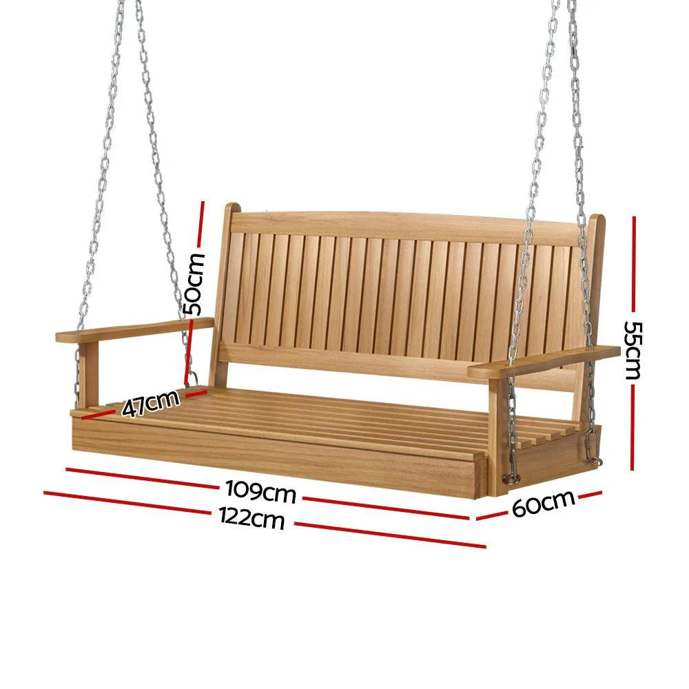 Gardeon Teak Porch Swing Chair with Chain - Outdoor Wooden Bench 2-Seat Furniture