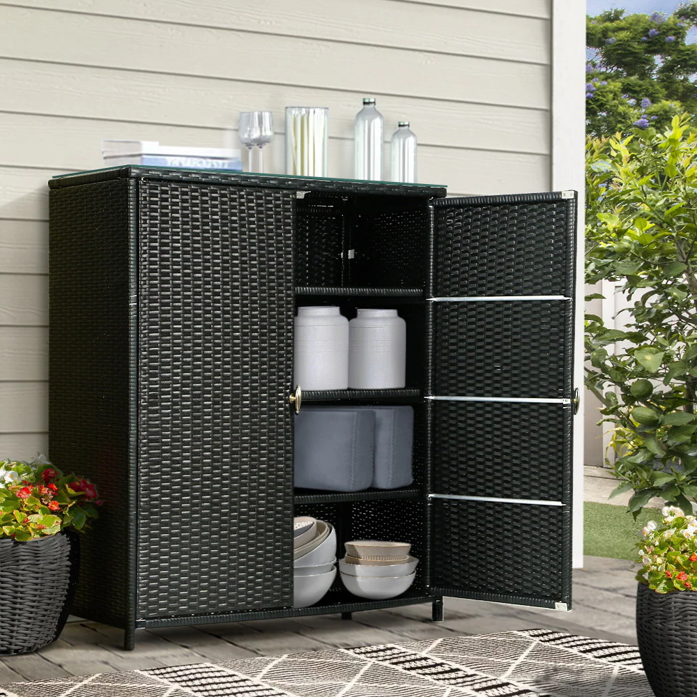 Gardeon Outdoor Wicker Storage Cabinet - Multi-Functional Garden Shed, Chest, and Bar Table for Tools and Essentials