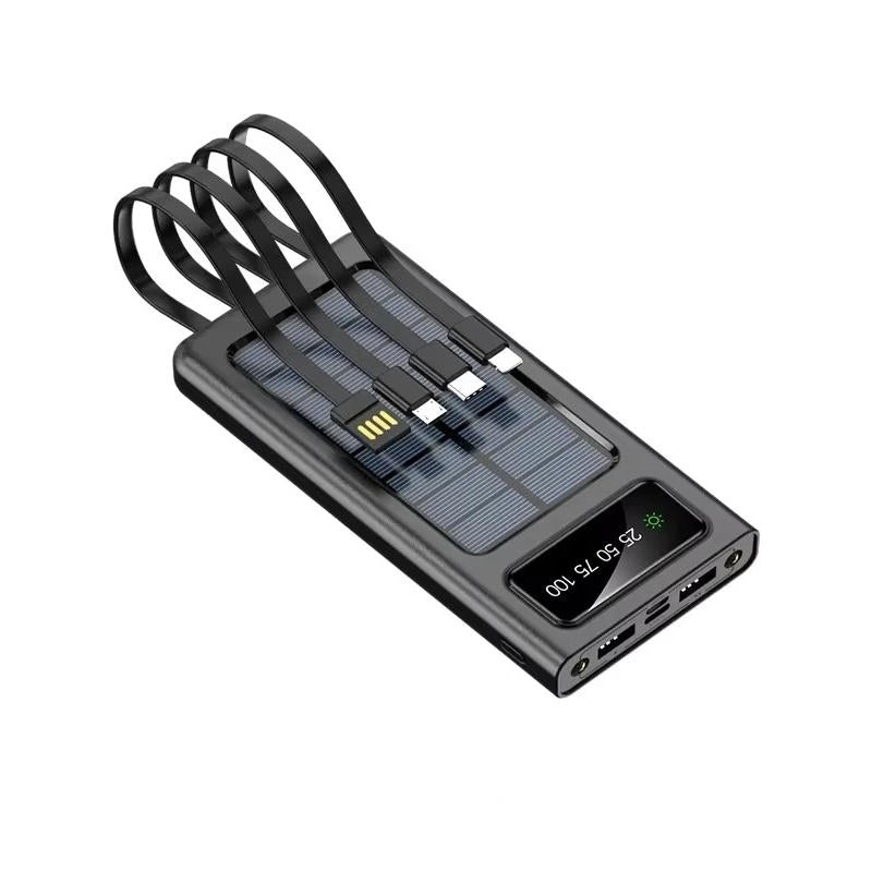 Solar Power Bank 20000mah Fast Charging With Built-In Cables