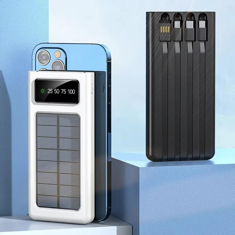 Solar Power Bank 20000mah Fast Charging With Built-In Cables