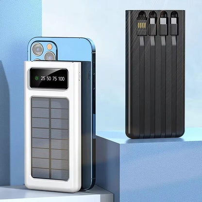 Solar Power Bank 20000mah Fast Charging With Built-In Cables