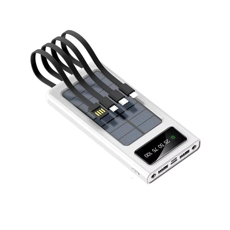 Solar Power Bank 20000mah Fast Charging With Built-In Cables