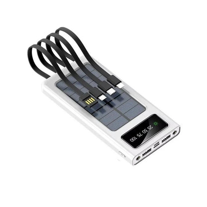 Solar Power Bank 20000mah Fast Charging With Built-In Cables