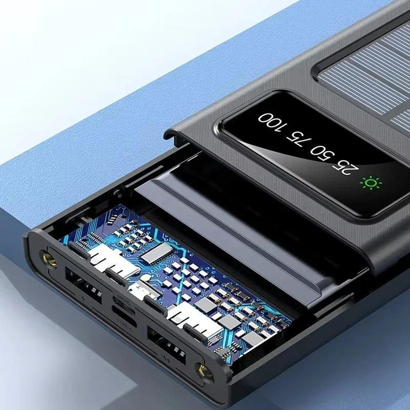 Solar Power Bank 20000mah Fast Charging With Built-In Cables