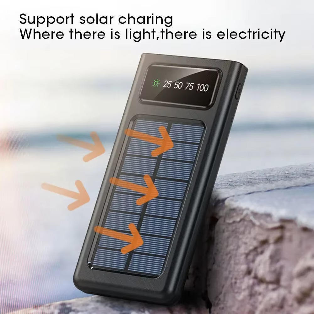 Solar Power Bank 20000mah Fast Charging With Built-In Cables
