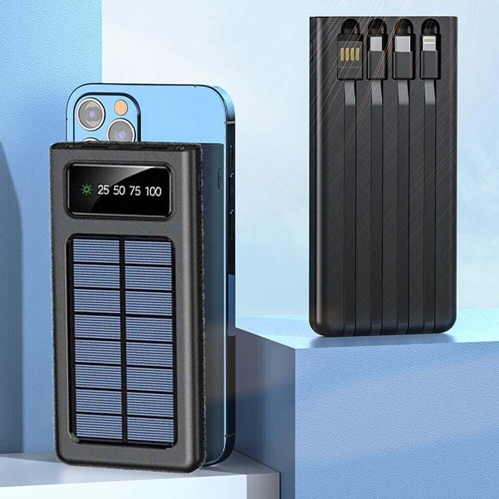 Solar Power Bank 20000mah Fast Charging With Built-In Cables