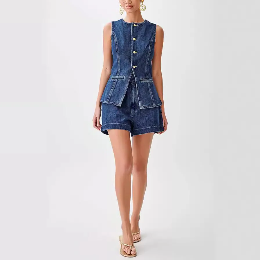 Denim Vest and Shorts Set