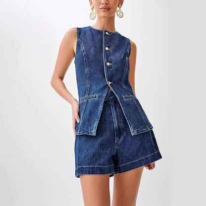 Denim Vest and Shorts Set