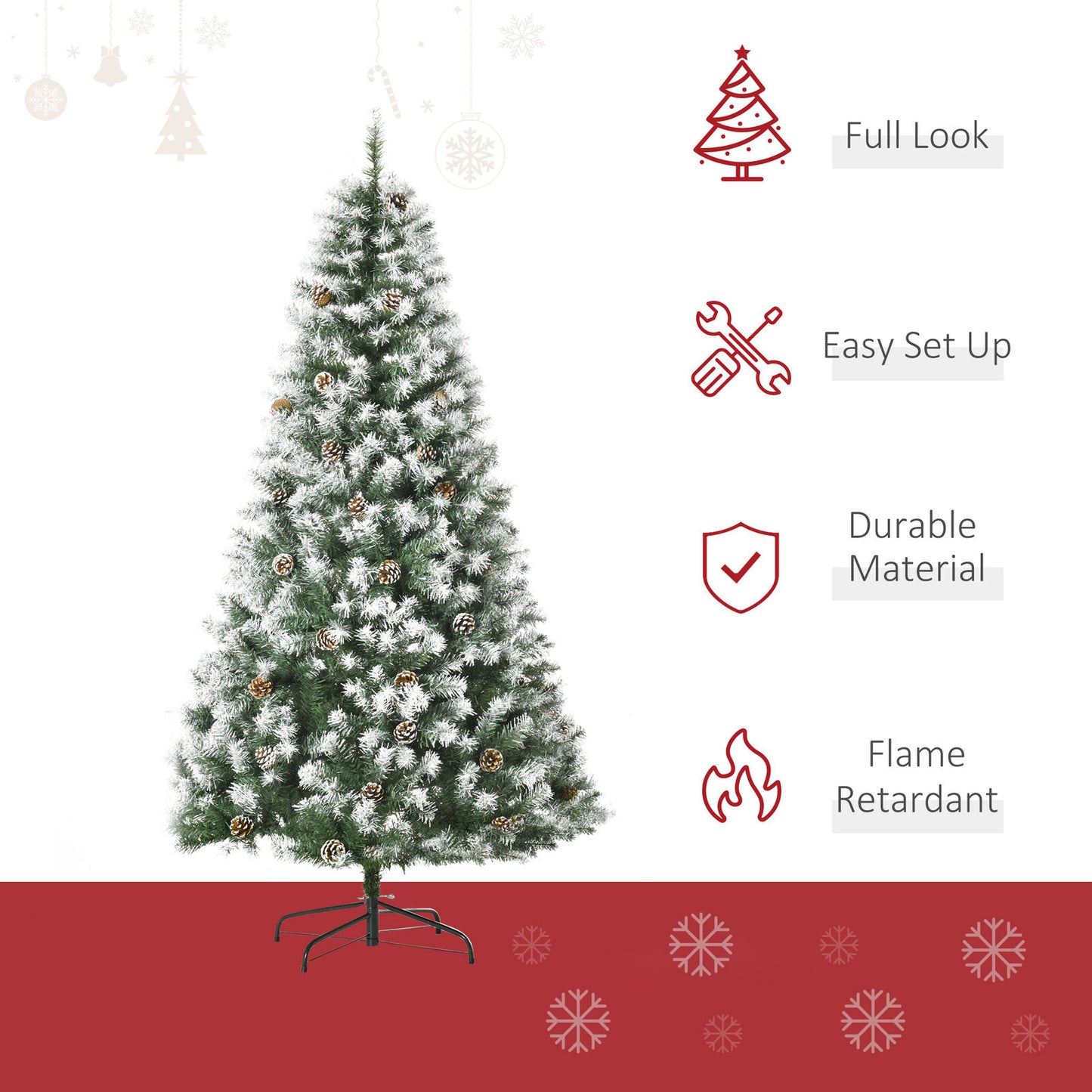 6' Artificial Flocked Christmas Tree w/ Pine Cone